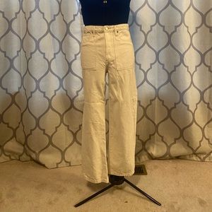 White denim straight leg jeans